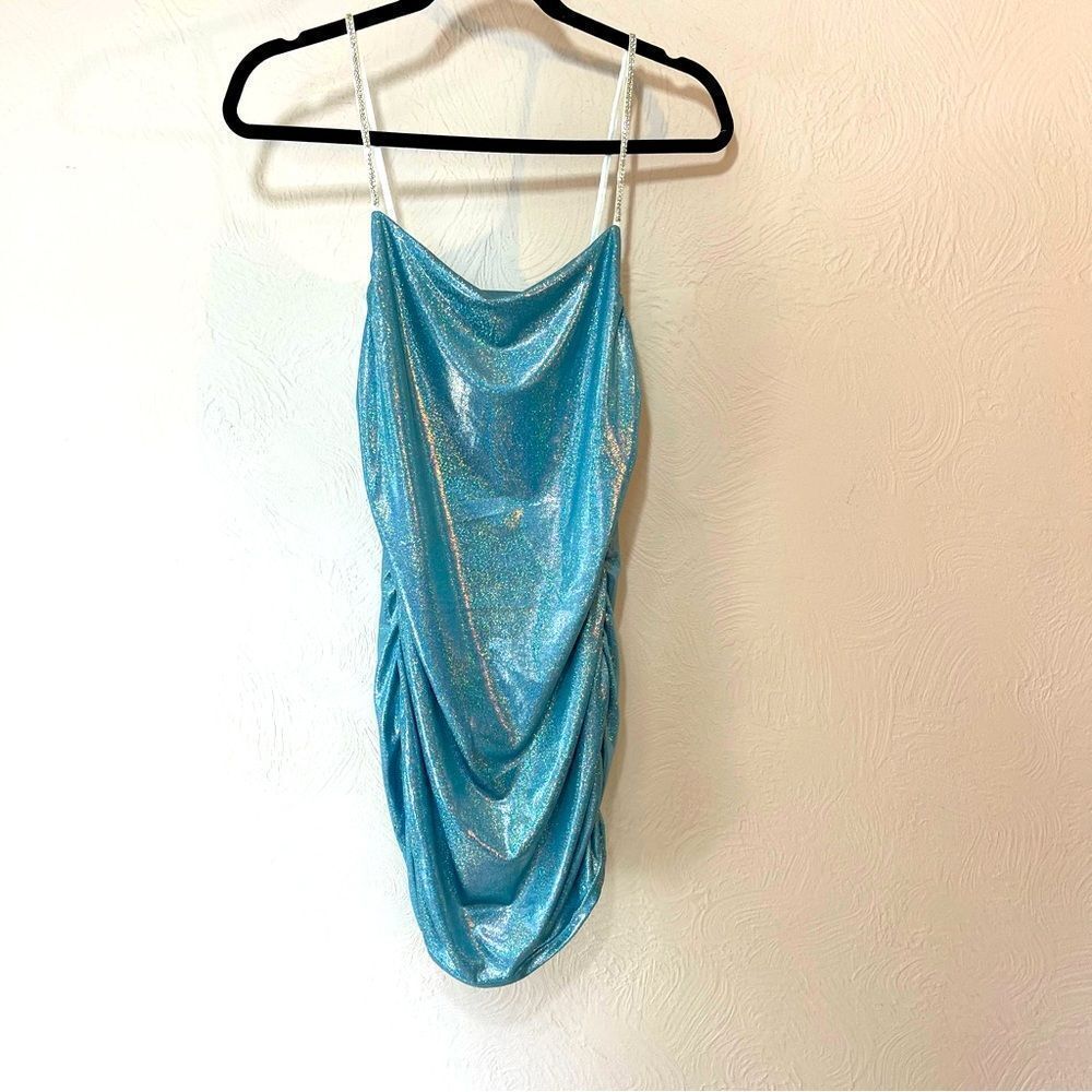 Mundefeis Light blue iridescent shimmer mini dress szM
